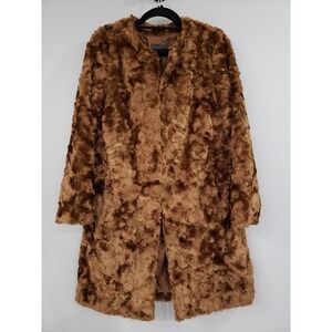 NEW Express‎ Long Faux Fur Coat Brown Glam Mob Boss Old Money
